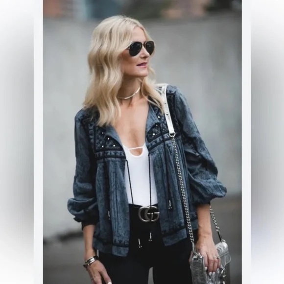 Free People Twilight Folk Jacket Tie Front Topper - Size Medium - Picture 9 of 9